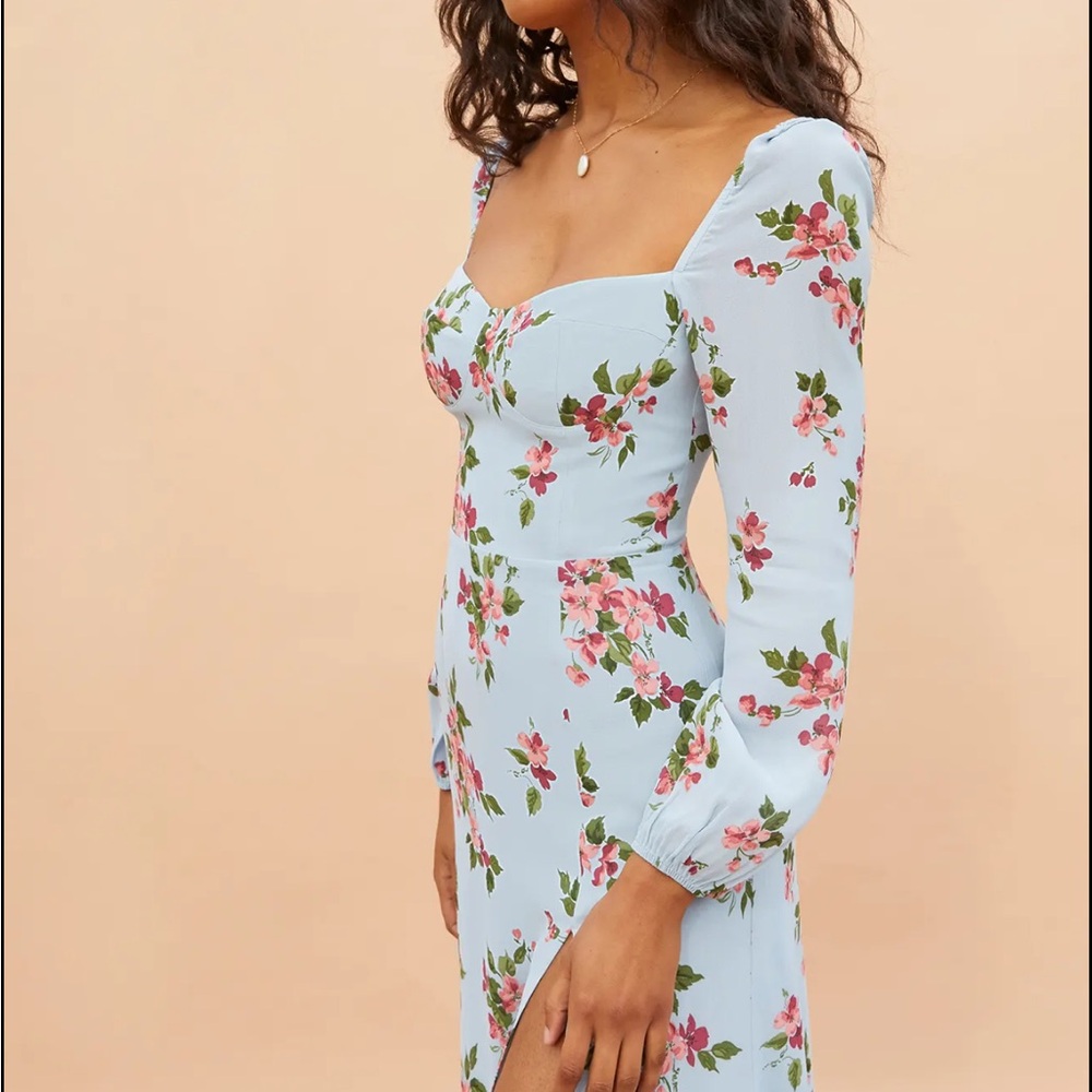 Beautiful Reformation Light Blue Floral Midi Dress
